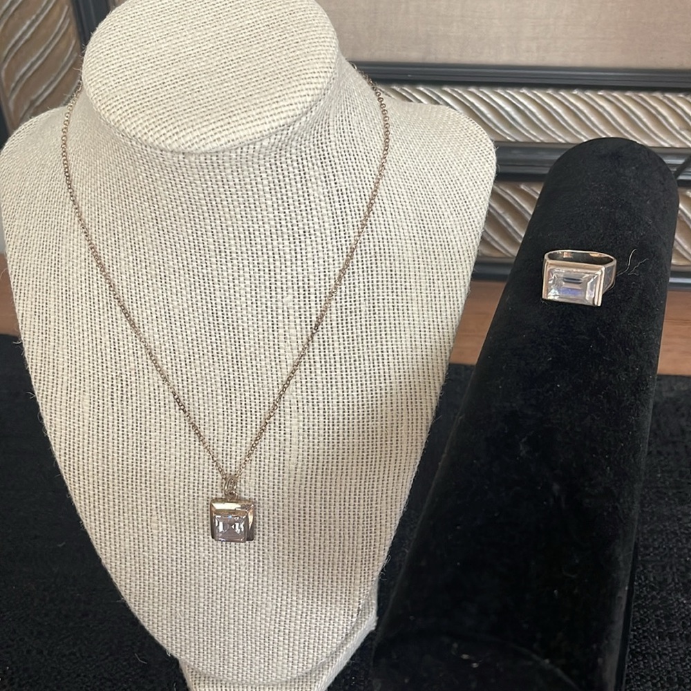 Sterling and Crystal Necklace and Ring Ensemble